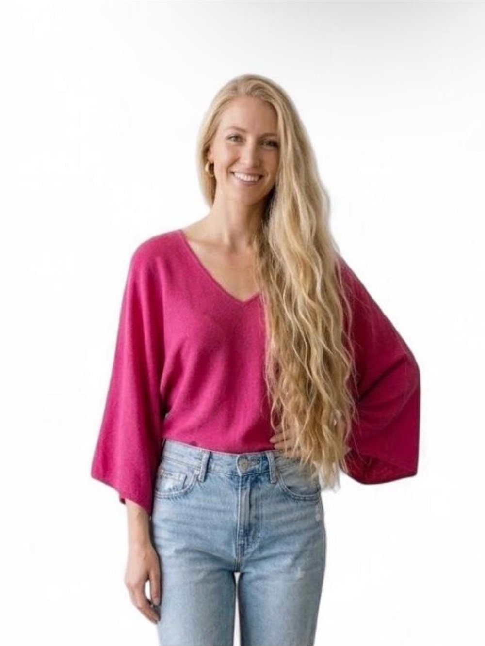 Diane Von Furstenberg Bright Pink V-Neck Sweater